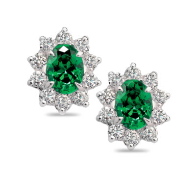 Boudreaux's Signature Oval Emerald and Diamond Stud Earrings