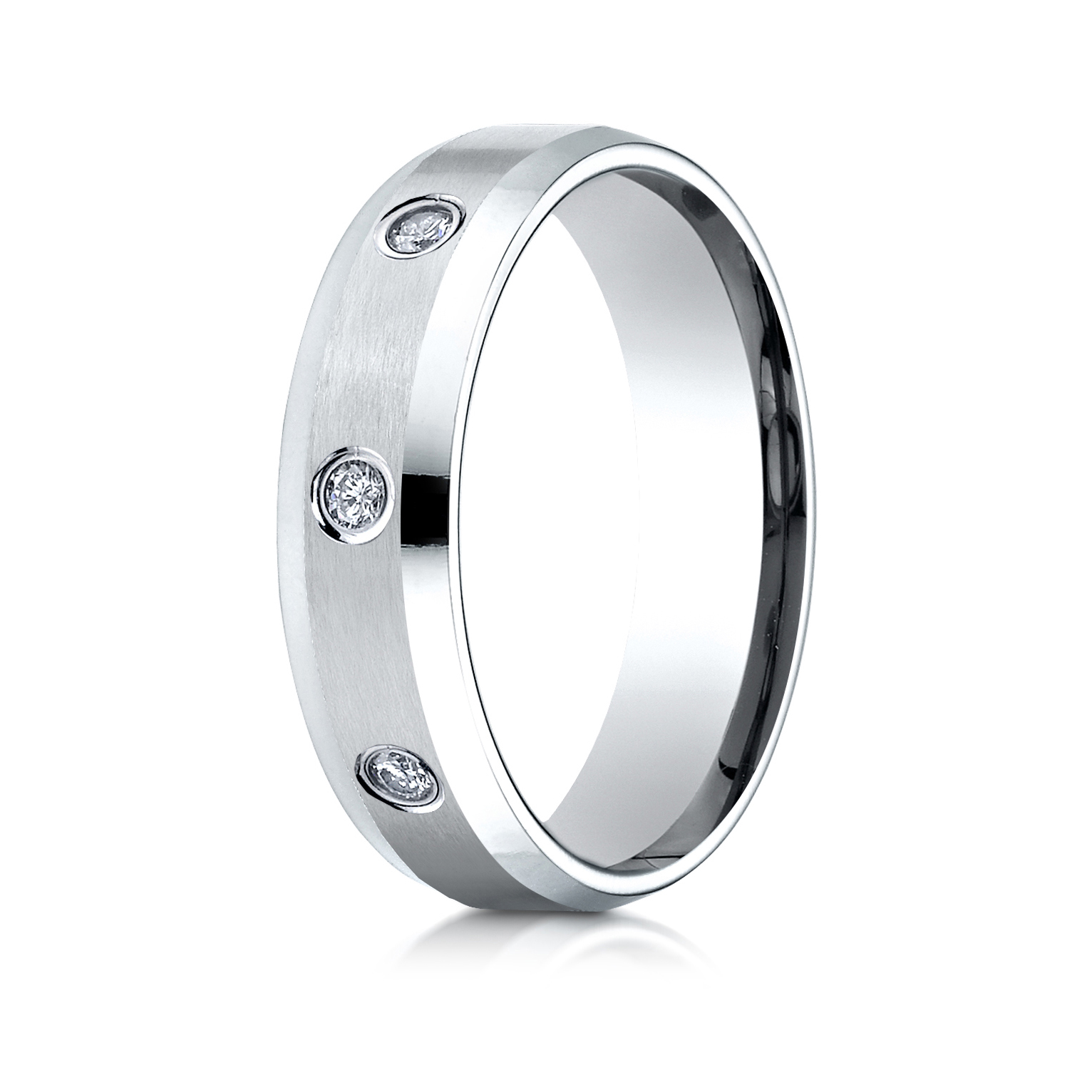 Comfort-Fit Beveled Bezel Set Diamond Gent's Wedding Band - Image 2