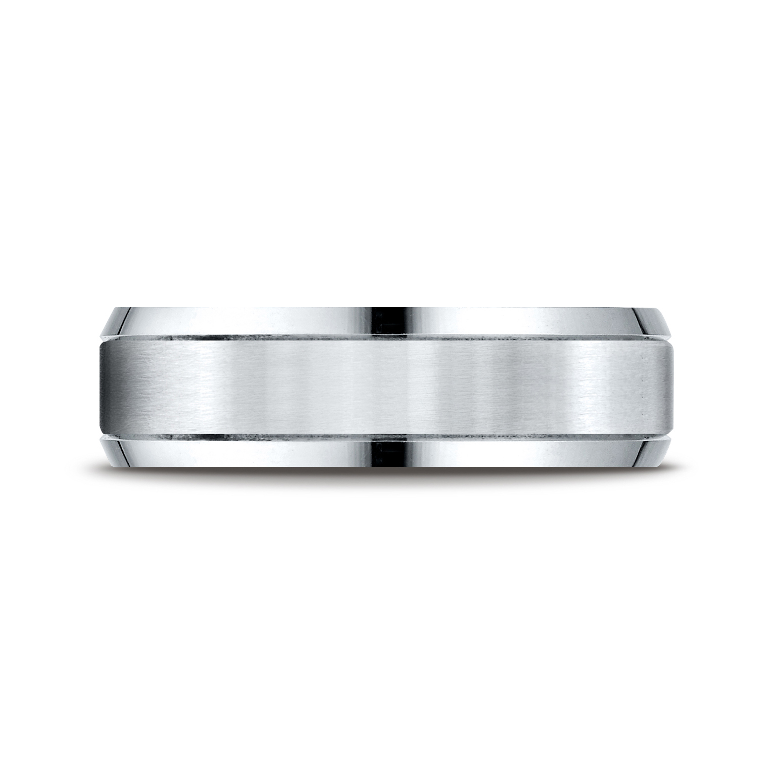 Comfort-Fit Satin-Finished Carved Design Beveled Edge Gent's Wedding Band - Image 4