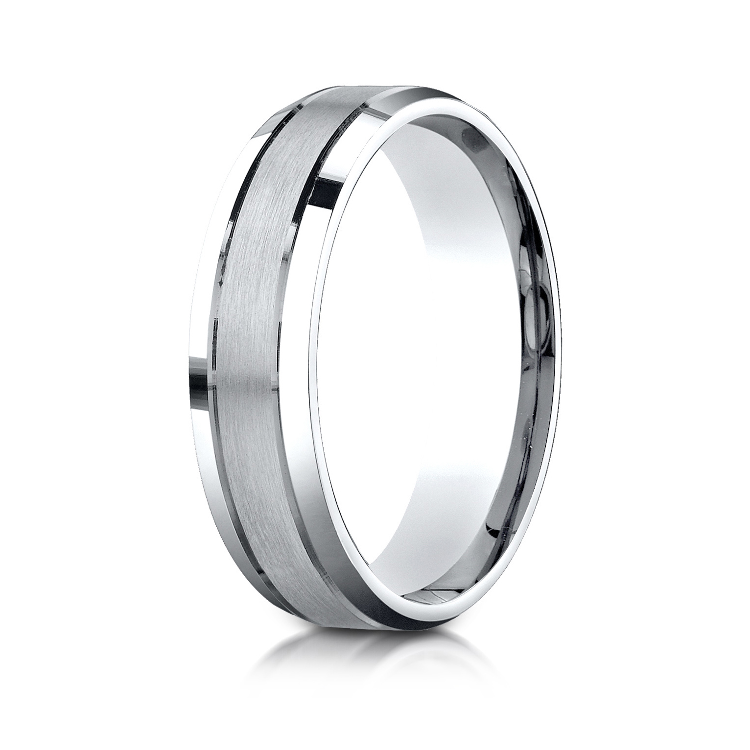 Comfort-Fit Satin-Finished Carved Design Beveled Edge Gent's Wedding Band - Image 5