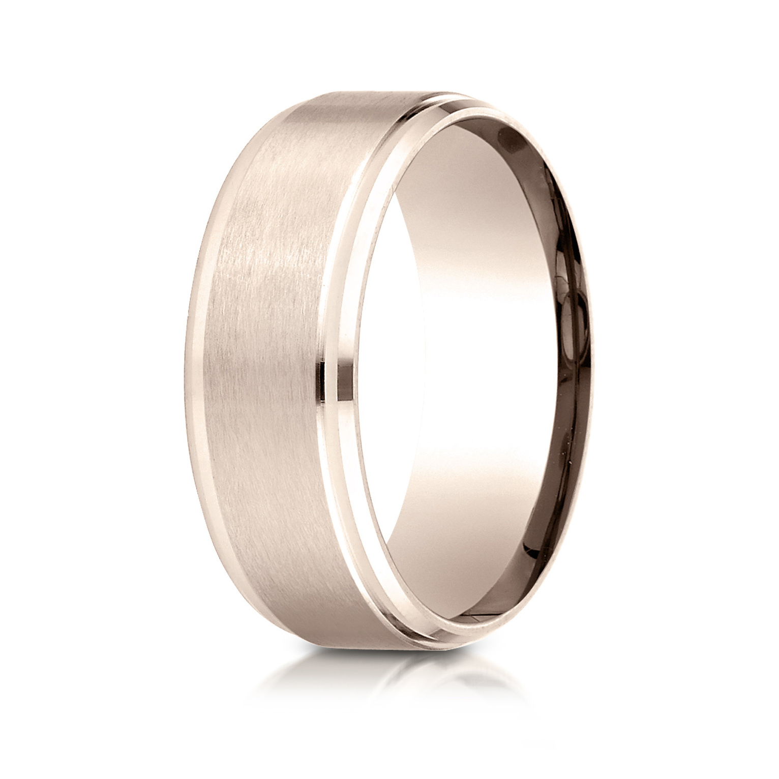 Comfort-Fit Satin-Finished Stepped Edge Gent's Wedding Band - Image 8