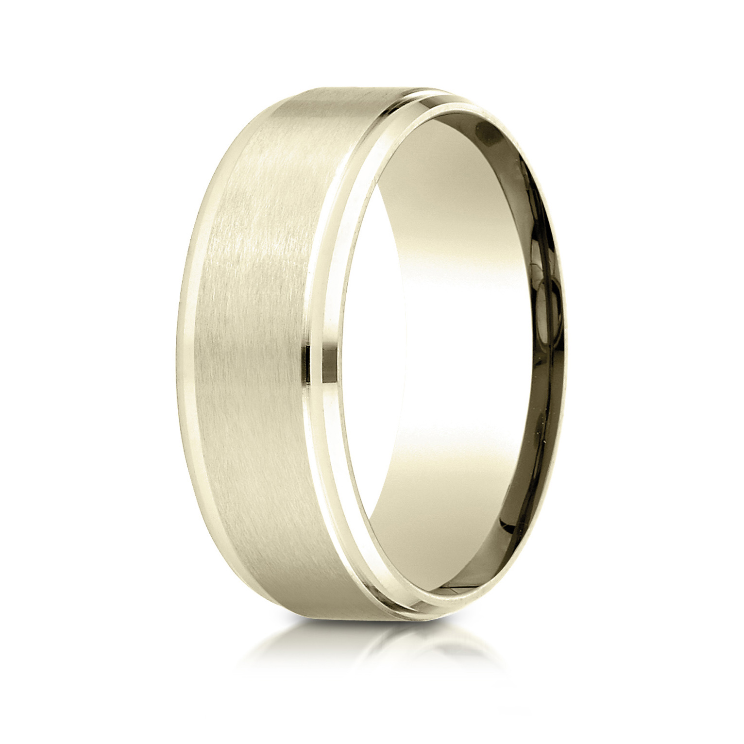 Comfort-Fit Satin-Finished Stepped Edge Gent's Wedding Band - Image 2