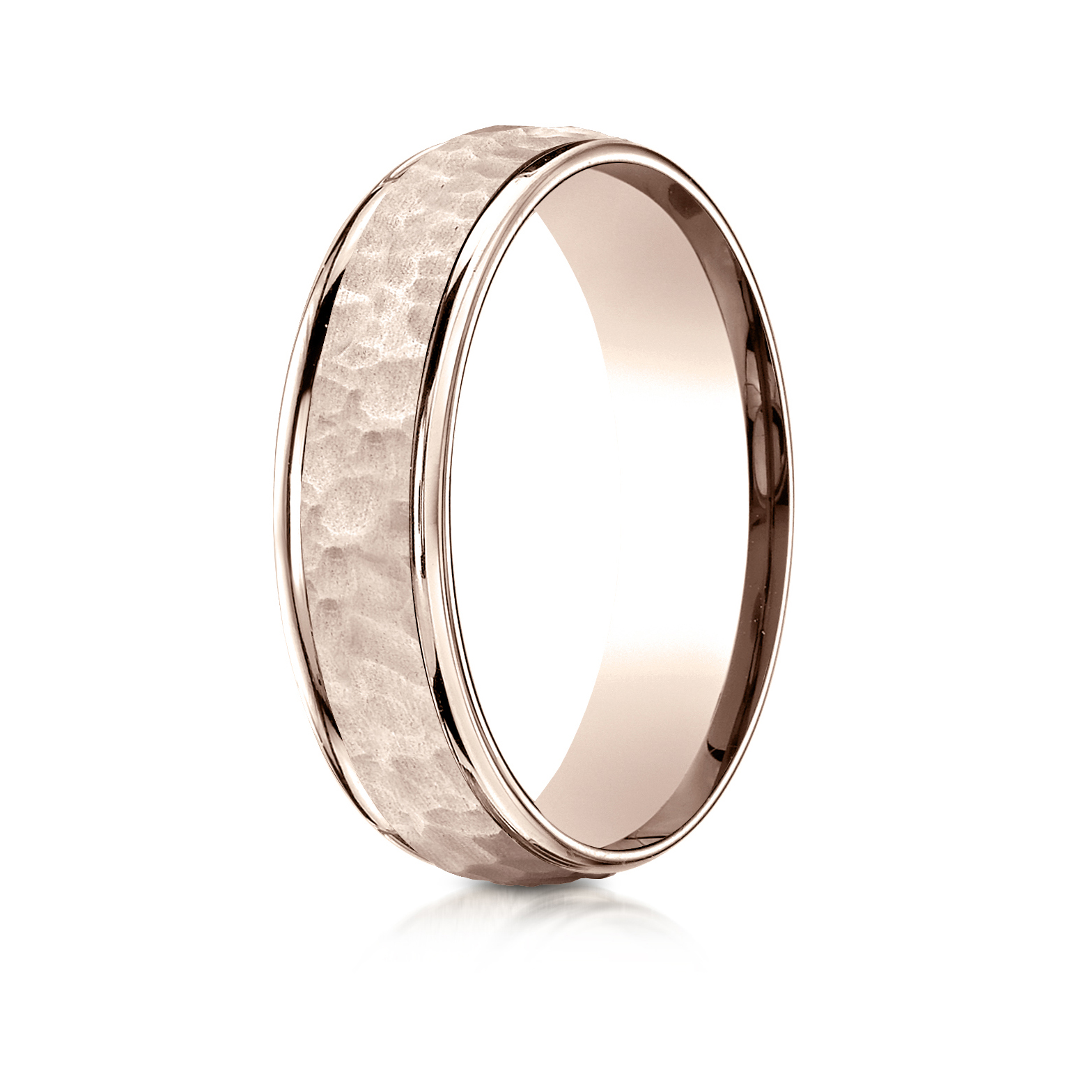 Comfort-Fit Satin-Finished Hammered Gent's Wedding Band - Image 2