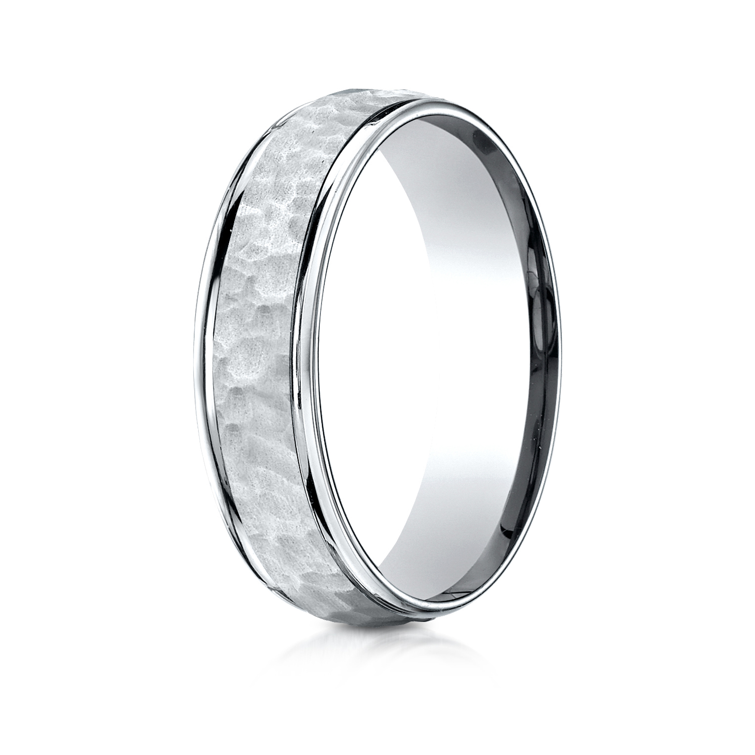 Comfort-Fit Satin-Finished Hammered Gent's Wedding Band - Image 8