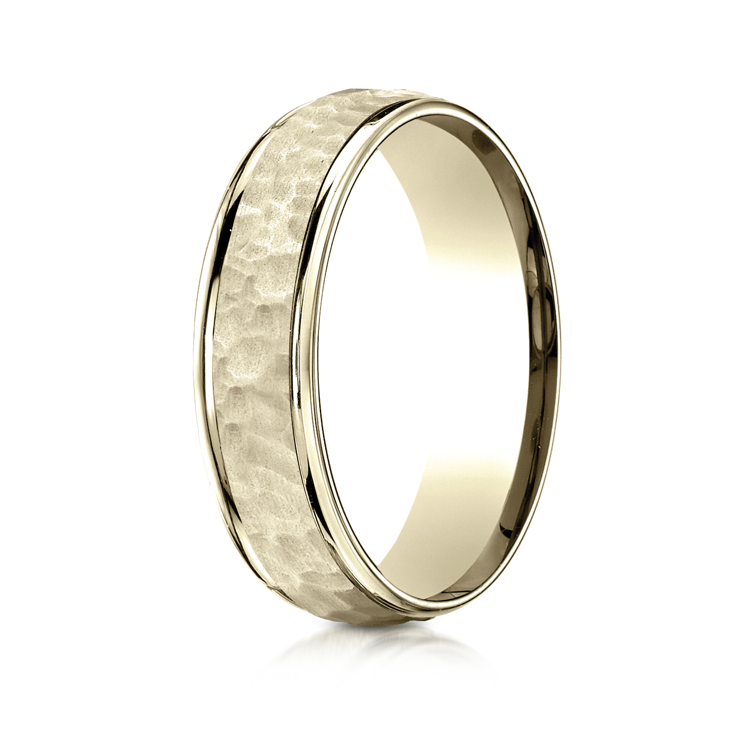 Comfort-Fit Satin-Finished Hammered Gent's Wedding Band - Image 5