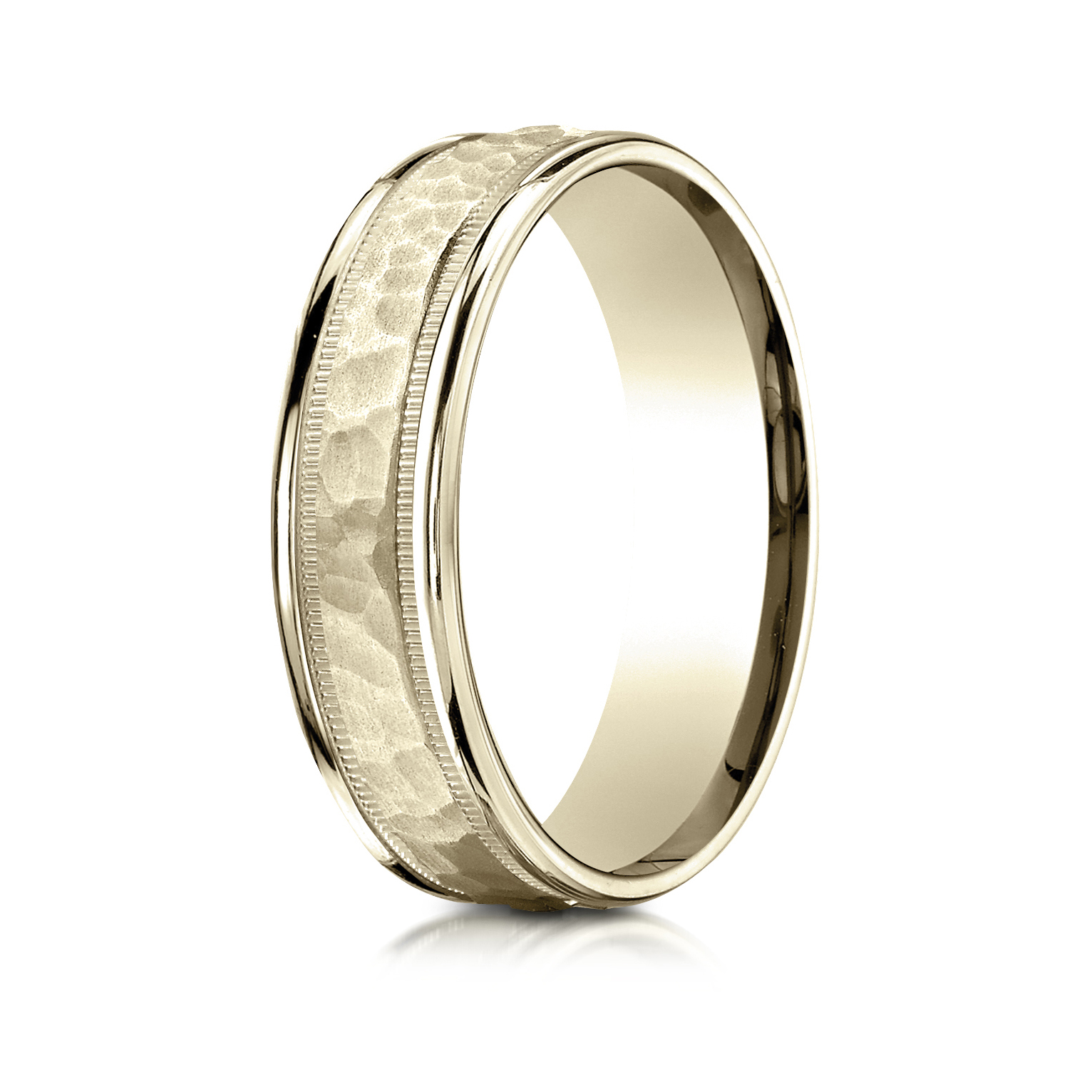 Comfort-Fit Hammered Center Milgrain Gent's Wedding Band - Image 8