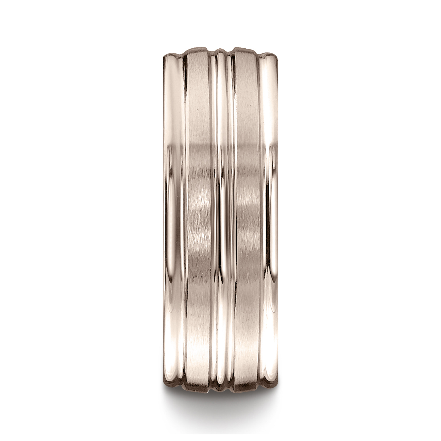 Comfort-Fit Multi-Row Carved Satin-Finished Gent's Wedding Band - Image 9