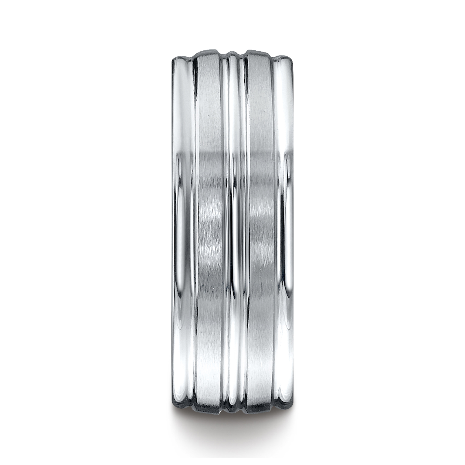Comfort-Fit Multi-Row Carved Satin-Finished Gent's Wedding Band - Image 3