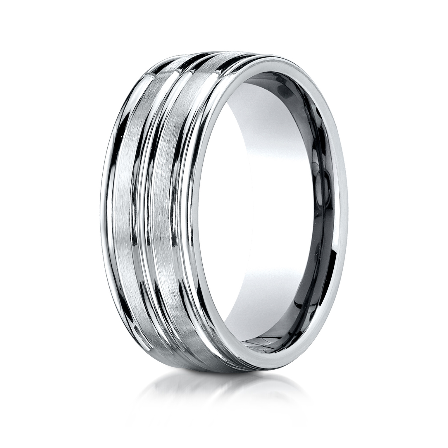Comfort-Fit Multi-Row Carved Satin-Finished Gent's Wedding Band - Image 2