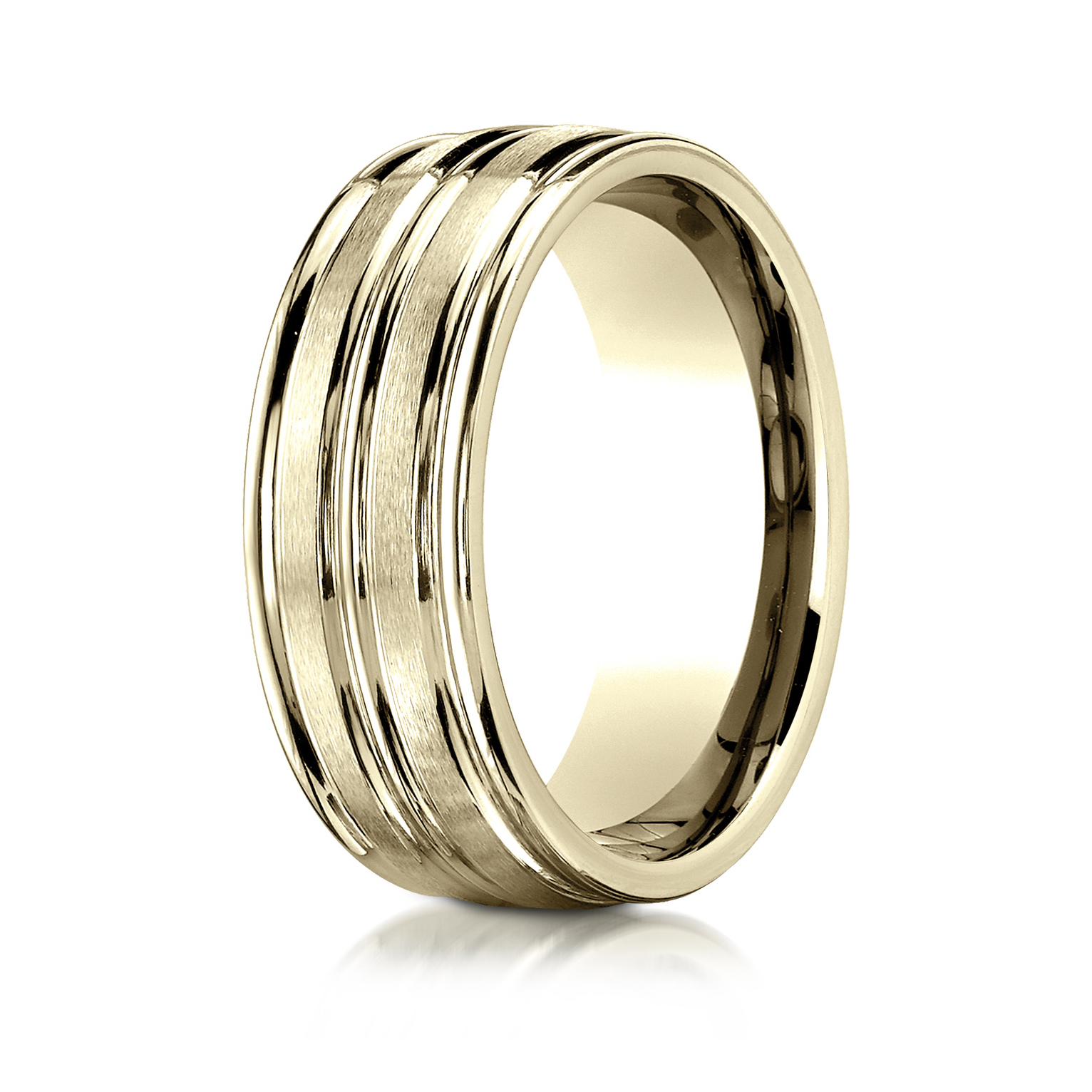 Comfort-Fit Multi-Row Carved Satin-Finished Gent's Wedding Band - Image 5