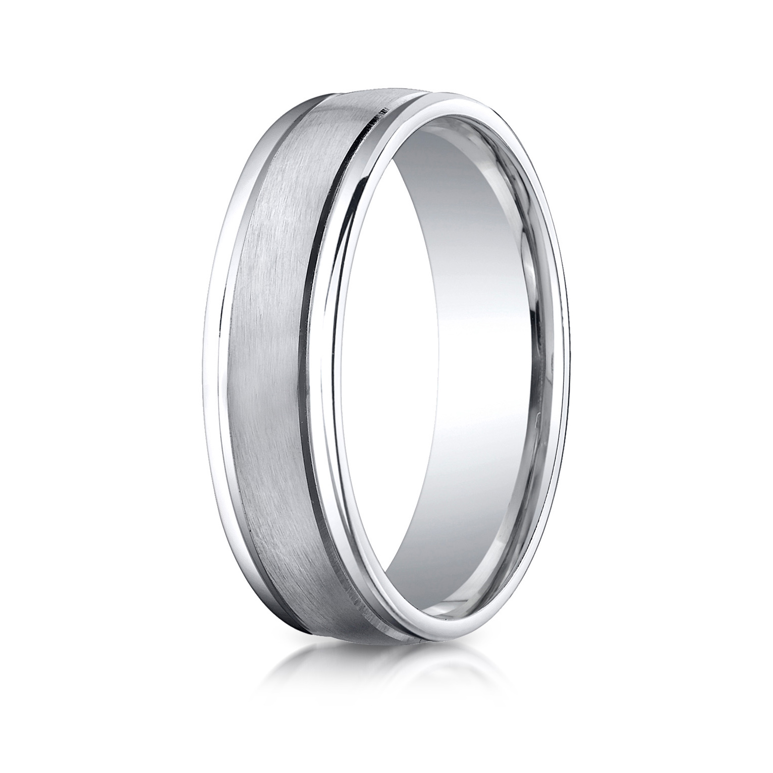 Comfort-Fit Satin-Finished Carved Design Gent's Wedding Band - Image 2