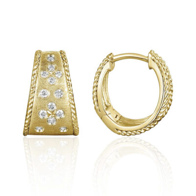Wide Diamond Huggie Hoop Earrings