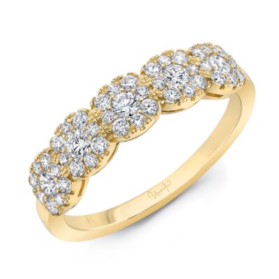 Diamond Band with Cushion-Shaped Diamond Clusters