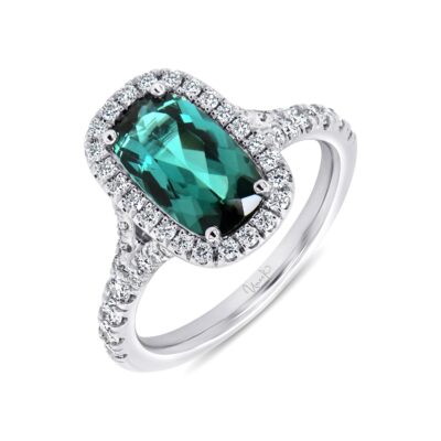 Precious Collection Split-Shank Cushion Cut Green Tourmaline Engagement Ring
