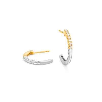 Two-Tone Round and Baguette Diamond Hoop Earrings