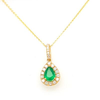 Pear Shaped Emerald and Diamond Pendant